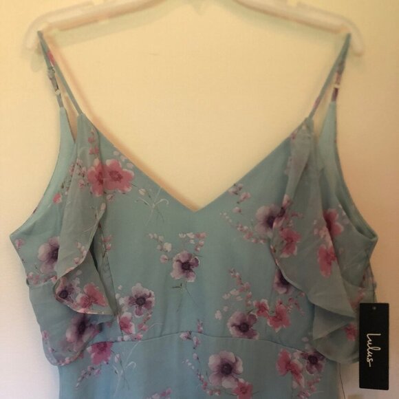 NWT Lulu's Take You There Mint Green Floral Print Maxi Dress sz L - Picture 6 of 16